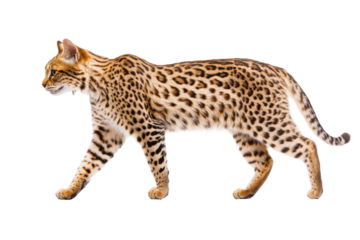 Wild cat walking confidently in bright light, cut out