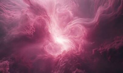 Swirling pink clouds creating a mystical, ethereal, dreamlike cosmic scene.