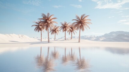 Fototapeta na wymiar Palm trees reflect in desert oasis water