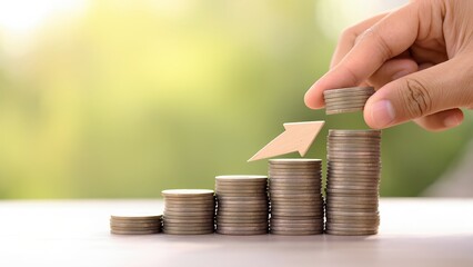 Investment growth increasing coin stacks financial success business success outdoor close-up wealth management