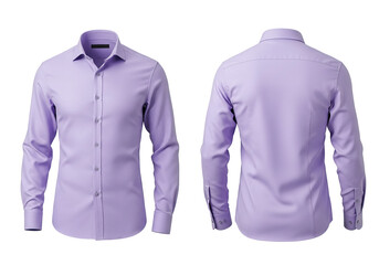 Business or formal lilac shirt, front and back view mock-up isolated on white background with clipping path.