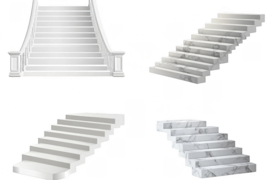 PNG White stairs element set on transparent background 
 - Powered by Adobe