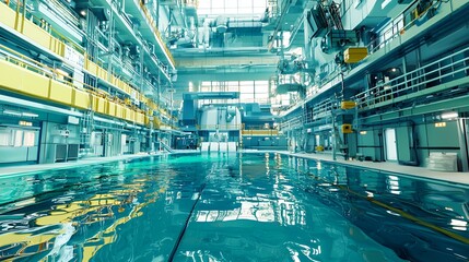 Obraz premium Industrial swimming pool facility, modern machinery, large indoor space, potential for engineering, manufacturing or research purposes