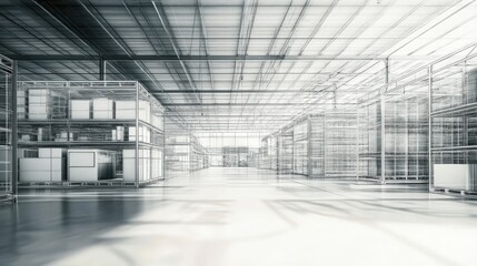 Obraz premium A blueprint of an industrial warehouse with large-scale machinery placements.