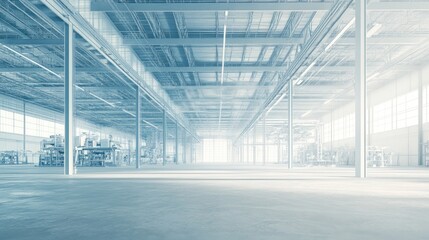 Obraz premium A blueprint of an industrial warehouse with large-scale machinery placements.