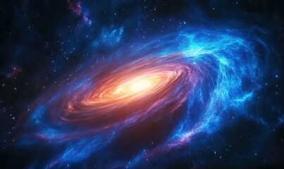 Obraz premium Atmospheric glowing galaxy in bold blue and pink hues, creating a vibrant cosmic scene filled with stars and swirling nebulae