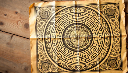 Intricate Celtic maze illustration on aged parchment, historic symbolism