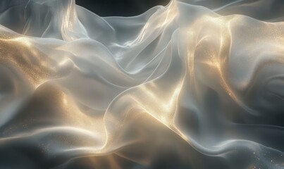 Obraz premium Luxurious flowing white silk fabric with glowing highlights, creating smooth textures and an elegant aesthetic