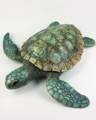 Fototapeta premium A beautifully crafted sea turtle sculpture in shades of green and brown, showcasing intricate details.