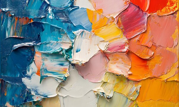 Abstract textured palette knife painting with vibrant colors and dynamic strokes
