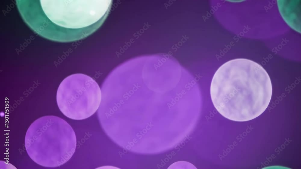 Poster colorful translucent circles floating on purple background. abstract art design.