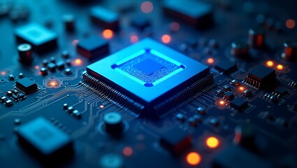 Futuristic Microchip on Circuit Board &ndash; AI, Technology & Innovation