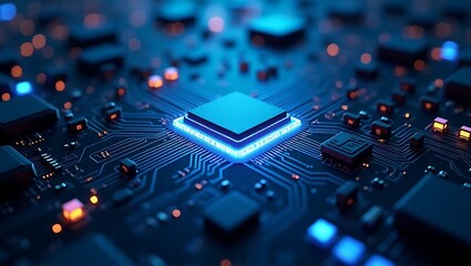 Futuristic Microchip on Circuit Board – AI, Technology & Innovation