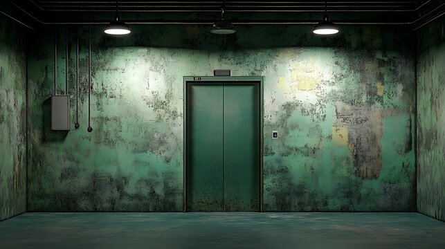 Eerie Elevator Shaft: A 3D Render of a Decaying Underground Corridor AI Generated
