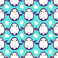Easter animals seamless penguin and eggs pattern for wrapping paper and fabrics and linens and spring kitchen textiles