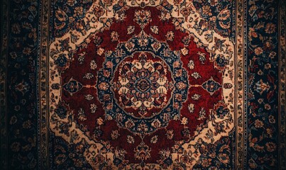 Detailed patterned red rug beautiful home decor.