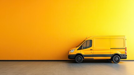 Yellow delivery van against orange wall