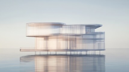 A futuristic architectural blueprint with transparent overlays showcasing structural innovation.