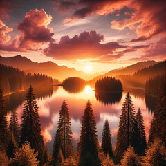 Obraz premium Magical Sunset Over a Serene Lake – A Breathtaking View