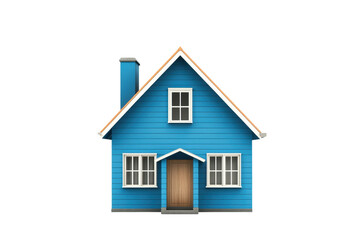 Bright blue house with orange roof and chimney, cut out