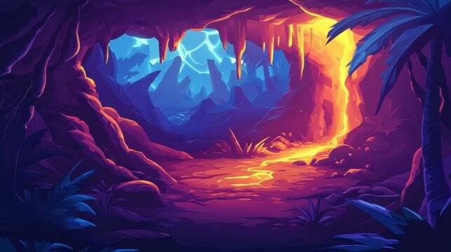 Explore stunning 2D abstract lava caves designed for thrilling mobile game adventures, featuring vibrant colors and unique shapes.