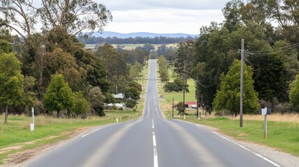 Fototapeta premium Rural asphalt road vanishing into hilly landscape, travel, journey