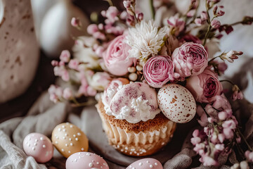 Elegant Easter card with flowers and eggs