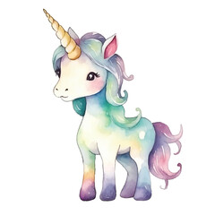 watercolors Cute unicorn standing illustration 