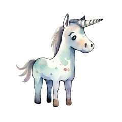 watercolors Cute unicorn standing illustration 