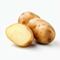 Fresh potato cutout on white with crisp detail, showcasing natural texture and color perfect for design use.