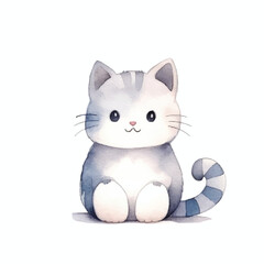 watercolors Cute cat sitting illustration 