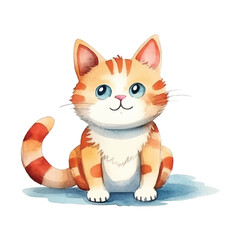 watercolors Cute cat stretching illustration 