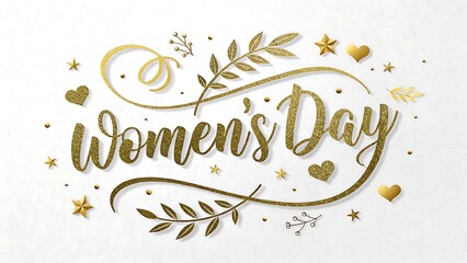 elegant "Women's Day" script typography with gold accents and botanical elements