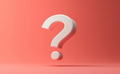 3D White Question Mark Symbol on Abstract Coral Background for Concepts of Inquiry, Curiosity, Exploration, or Uncertainty in Modern Design Aesthetics