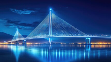 Obraz premium A modern bridge illuminated at night, showcasing architectural brilliance and civil engineering expertise.