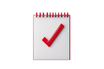 Red checkmark on white spiral notepad, cut out