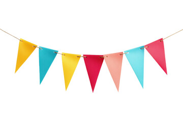 Colorful bunting with vibrant paper flags, cut out