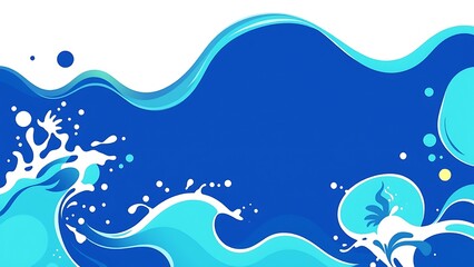 blue and white background with waves bubbles, creating animated vibrant atmosphere, water deep color, bubbles white, giving dynamic lively feel