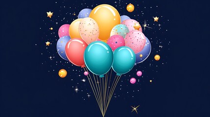 Joyful Celebration: A Digital Painting of Colorful Balloons Against a Night Sky AI Generated