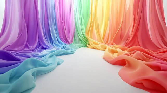 World Creativity and Innovation concept week Colorful silky drapes in vibrant rainbow hues.