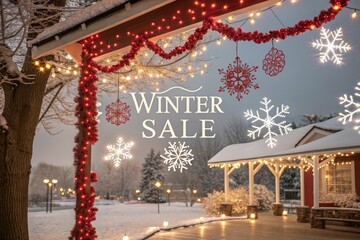 Embracing the charm of winter with festive lights and seasonal offers at a cozy outdoor marketplace. Generative AI