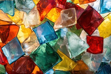 Obraz premium A detailed view of vibrant glass blocks stacked together in various colors.