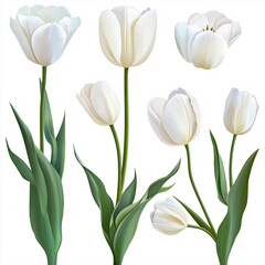 Perfect for floral design projects, wedding invitations, or any clean aesthetic requiring elegant white tulip illustrations