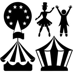 circus tent silhouette icon set vector art illustrations. April fools day 
