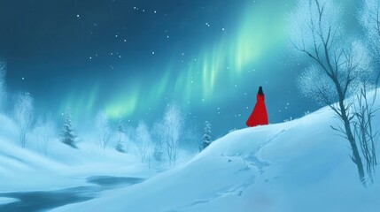 Vibrant Northern Lights Over a Snowy Landscape at Night