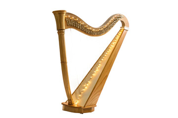 Obraz premium Elegant wooden harp with illuminated strings for music events and performances