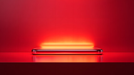 Obraz premium A sleek, futuristic red podium with a glowing light effect, perfect for product presentations, branding, or high-tech advertising visuals