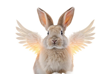 Fototapeta premium Rabbit with angel wings symbolizing hope and freedom in a whimsical fantasy concept for inspirational decoration or greeting cards