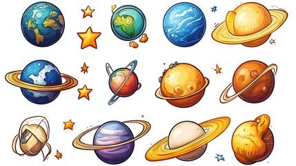 Whimsical Hand-Drawn Planets and Stars: A Colorful Cosmic Illustration AI Generated