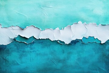 Obraz premium Torn paper texture with teal, white, and blue layers.